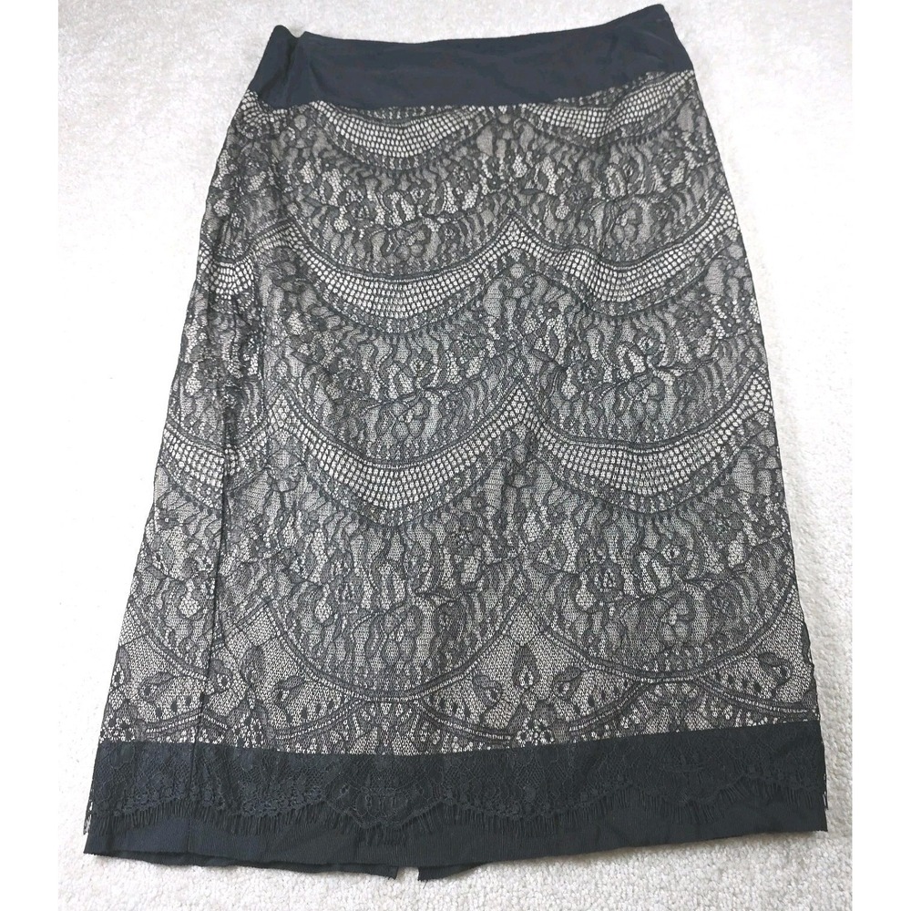 Magaschoni Collection Pencil Skirt Womens Sz 6 Black Floral Lace Back Zip Lined